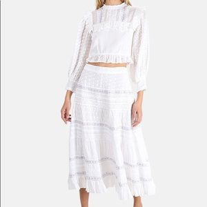 LoveShackFancy Eyelet Top and Skirt w/ Floral Embroidery Trim Set